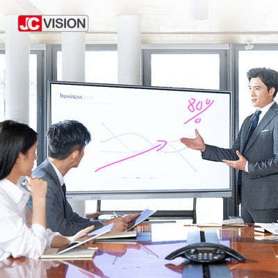 صفحه نمایش تعاملی تخت 75 اینچی JCHUB JCVISION با رنگ مشکی/نقره ای، لمس 20 نقطه ای IR برای استفاده در آموزش/کنفرانس