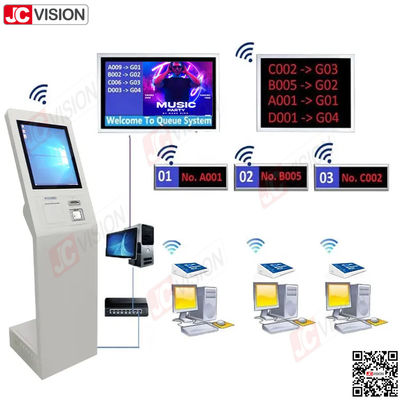 سیستم مدیریت صف سالن بانک JCVISION، دستگاه صدور بلیط، صفحه لمسی، دستگاه شماره صف، سیستم صف