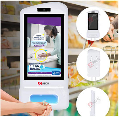 JCVISION تشخیص چهره اسکنر دما ضدعفونی کننده دست کیوسک تبلیغاتی