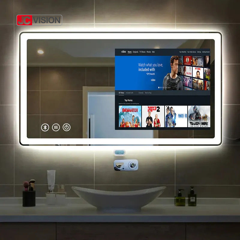 JCVISION هتل خانه صفحه لمسی آینه تلویزیون اندروید LED آینه حمام هوشمند IP65